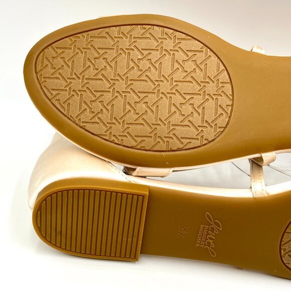 Jewel Badgley Mischka Size 8.5 Tessy Champagne‎ Satin Flats Dress Sandals Shoes - Picture 9 of 11